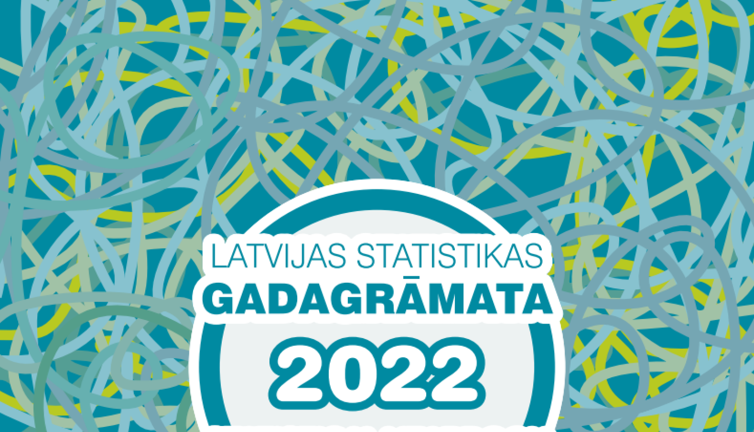 Gadagrāmatas vāka attēls ar nosaukumu, zilzaļām līnijām, cilvēku silutetiem.