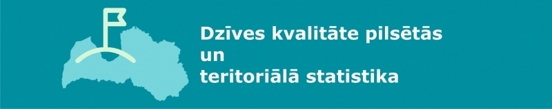 Baneris ar semināra nosaukumu "Dzīves kvalitāte pilsētās un teritoriālā statistika", attēls ar Latvijas kontūru.