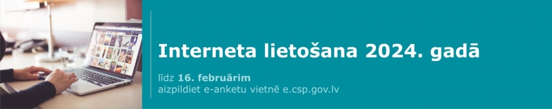 Attēls ar kreisajā pusē portatīvo datoru, labajā pusē aptaujas nosaukums ar baltiem burtiem