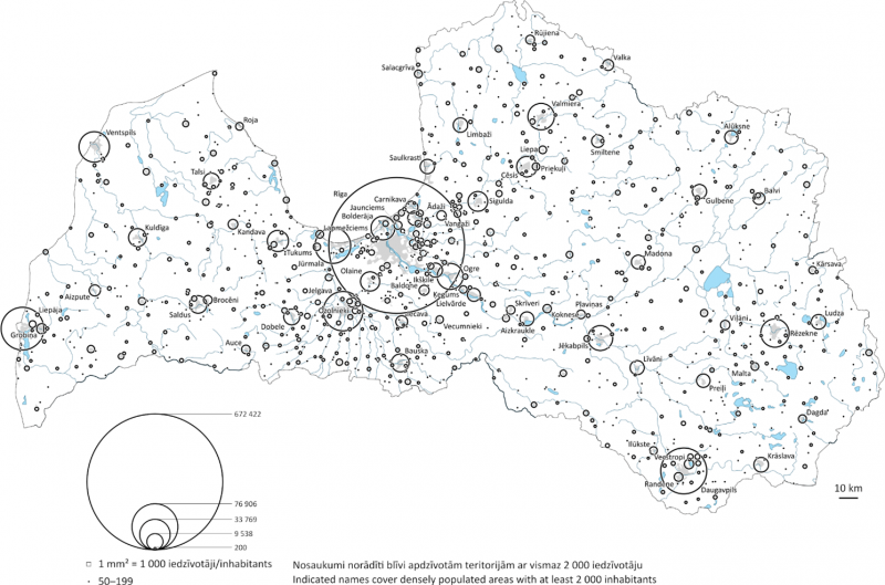 Map - Resident population in densely populated areas at the beginning of 2020