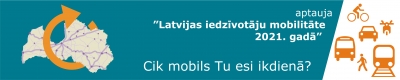 Attēls ar karti, aptaujas nosaukumu un tansportu attēli.