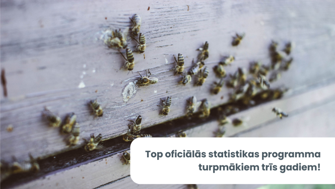 Attēls ar bitēm un teksts: "Top oficiālās statistikas programma turpmākajiem trīs gadiem!"