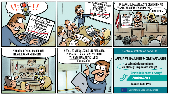 Karikatūra par piedalīšanos aptaujā par ienākumiem un dzīves apstākļiem