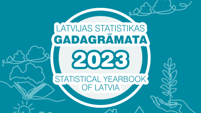 Vāka attēls ar grāmatas nosaukumu - Latvijas statistikas gadagrāmata 2023