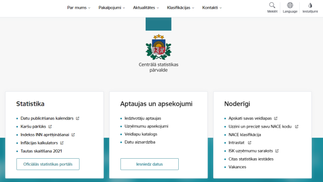 Jaunās mājaslapas ekrānšāviņš