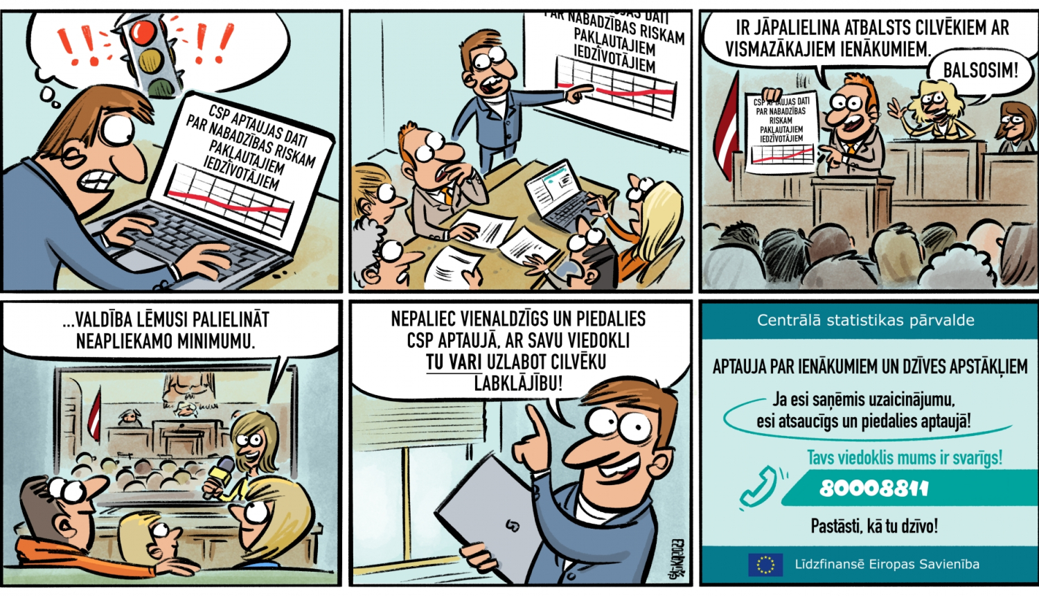 Karikatūra par piedalīšanos aptaujā par ienākumiem un dzīves apstākļiem