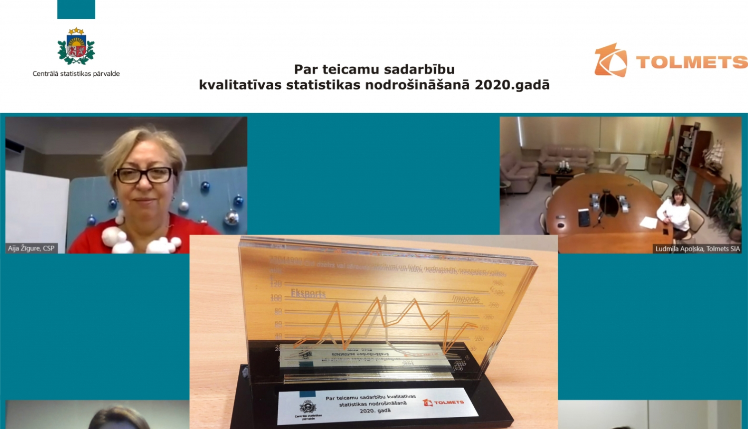 Kolāžā no online balvas pasniegšanas ceremonijas