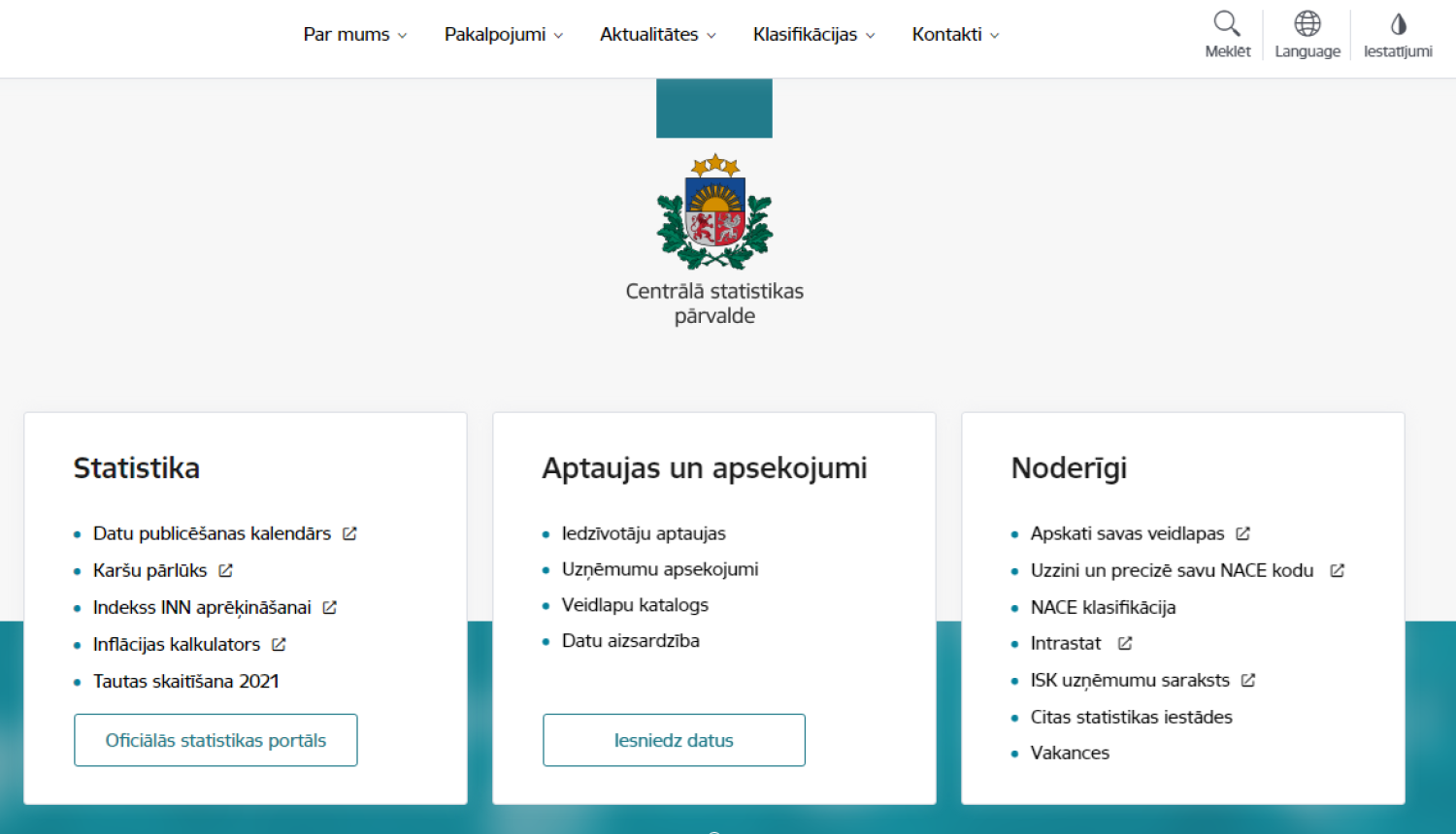 Jaunās mājaslapas ekrānšāviņš