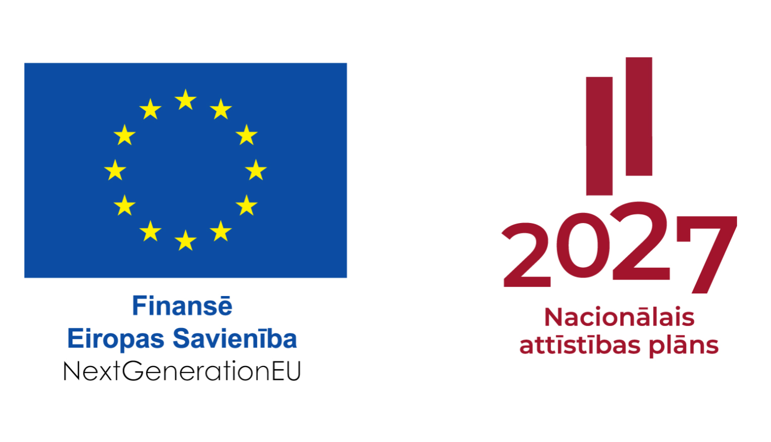 Logo - "Finansē Eiropas savienība" un "2027 Nacionālais attīstības plāns"