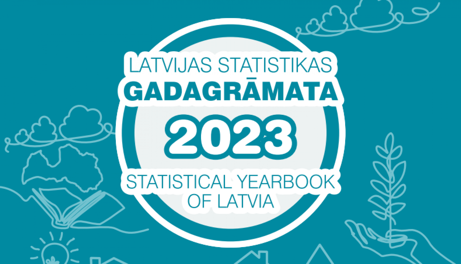 Vāka attēls ar grāmatas nosaukumu - Latvijas statistikas gadagrāmata 2023